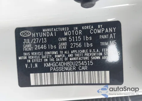 2013 Hyundai Genesis 5.0 R-Spec z USA, uszkodzony, nr VIN KMHGC4DH8DU254515